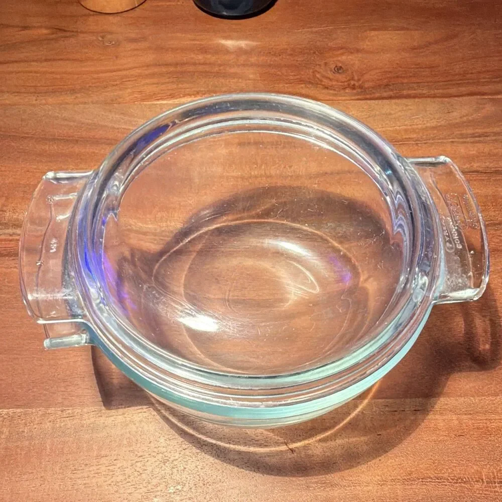 PYREX Clear Glass Round Casserole Dish w/ Lid & Handles No Pattern 1 pint 451 K